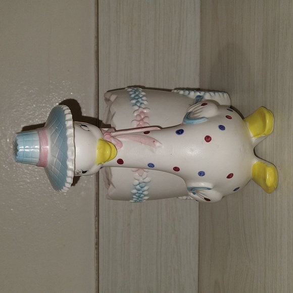 Vintage 1950's Relpo Easter Planter/Vase Polka Dot Duck In Sun Hat - Picture 2 of 6